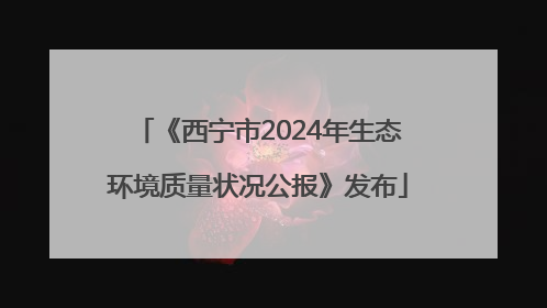 《西宁市2024年生态环境质量状况公报》发布