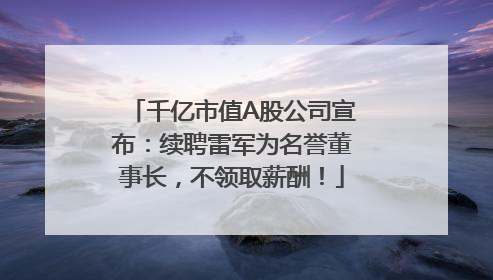 千亿市值A股公司宣布：续聘雷军为名誉董事长，不领取薪酬！